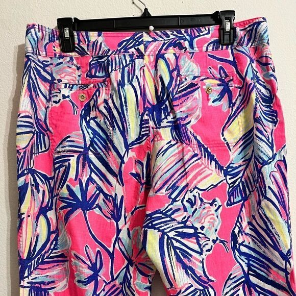 Lily Pulitzer Pants Pink Linen Galley Pants In Tiki Print Size 14 - Picture 8 of 14